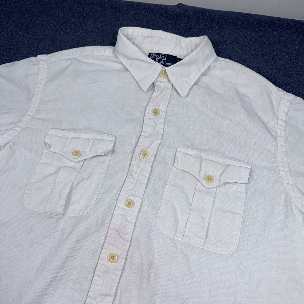 Vintage Polo Ralph Lauren Shirt Men's XL Ivory Linen Blend Utility Hike Camp 90s